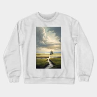 Tree by the creek of in green meadows and clouds about to rain ! Crewneck Sweatshirt